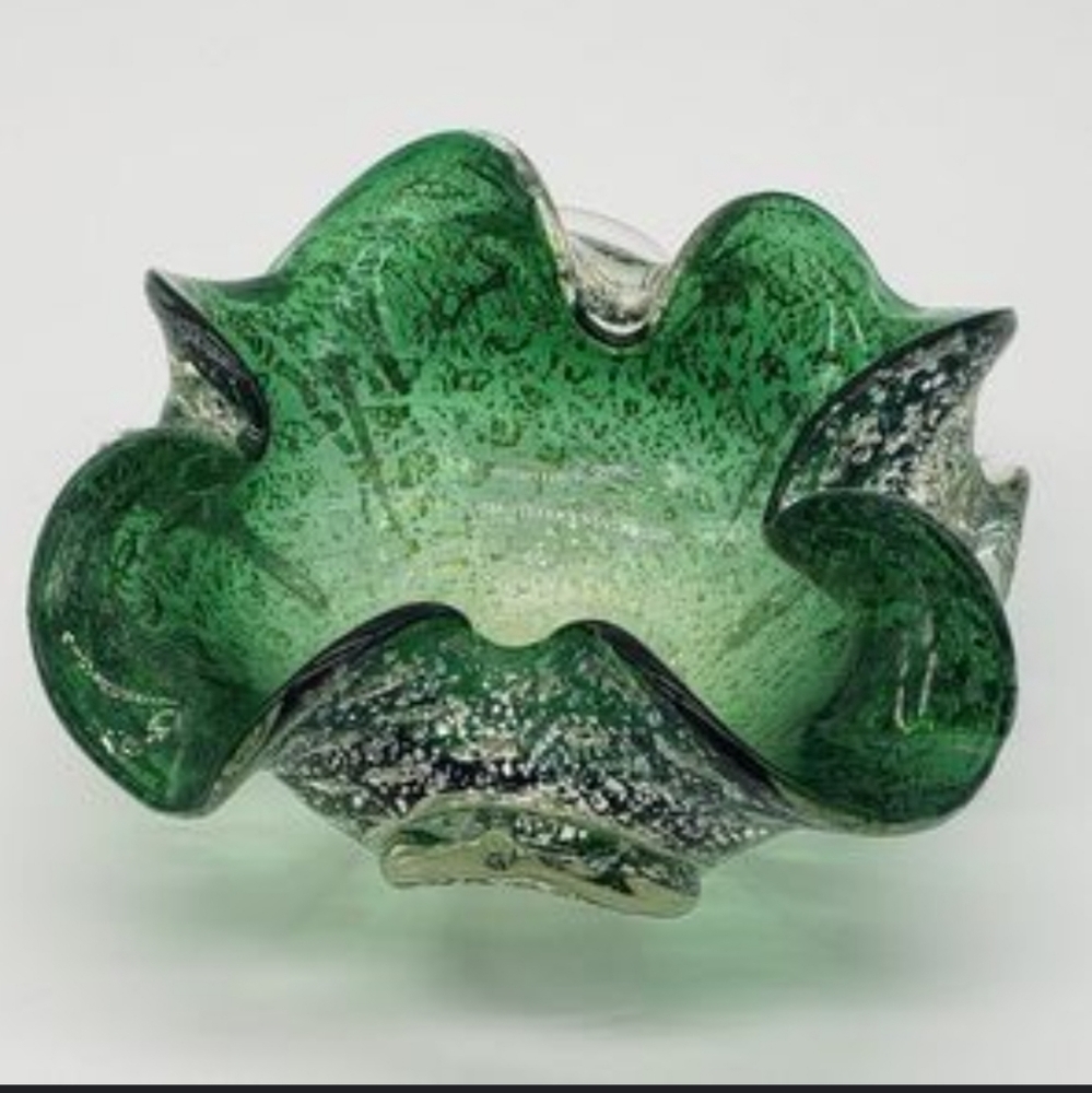 Unique Murano glass bowl green vintage